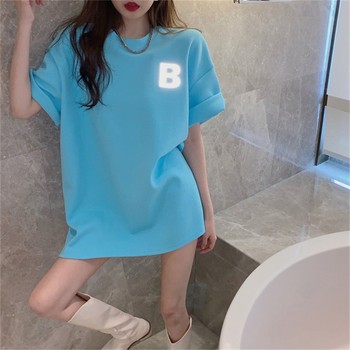 Koszulka damska w koreańskim stylu z nadrukiem Streetwear 2021, wykonana z bawełny, o ponadgabarytowym fasonie i krótkim rękawie