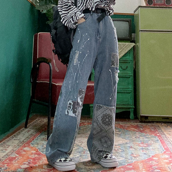 Dżinsy damskie retro o wysokim staniku i szerokich nogawkach