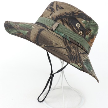 Taktyczny wojskowy kapelusz ochronny przed słońcem CamoFlage typu Bucket Boonie Cap z poliestru - Woodland Sandstorm pustynia camouflage, UV