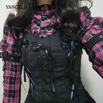 Sukienka japońskiego stylu Harajuku - Y2k Egirl Gothic Goth, Lolita, Streetwear, Plaid Dark Kawaii, Mini, odpinane rękawy