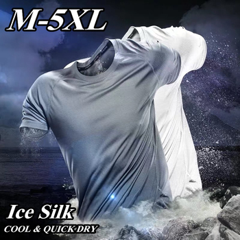 Koszulka męska M-5XL w 3 kolorach, szybko schnąca, elastyczna, oddychająca, z chłodzącą jedwabną tkaniną