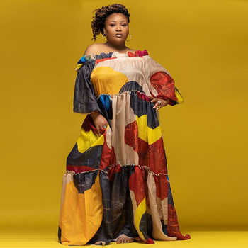 Nowa letnia sukienka plus size w afrykańskim stylu 2021, kolorowa huśtawka z nadrukiem patchworkowym