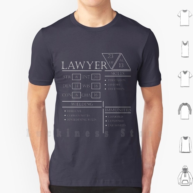 Koszulka męska bawełniana w kolorze białym, rozmiar 6XL - Statystyki Prawnika, Arkusz Znaków, Piąta Edycja, D&D, Klasa Podklasa - tanie ubrania i akcesoria
