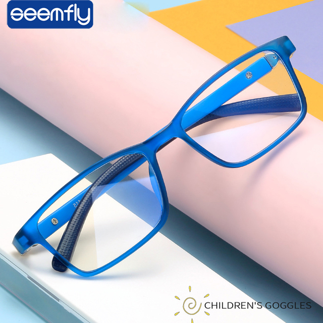 Kwadratowe okulary Seemfly dla dzieci - ramka anti-blue Ray, lekkie, soczewki optyczne - tanie ubrania i akcesoria