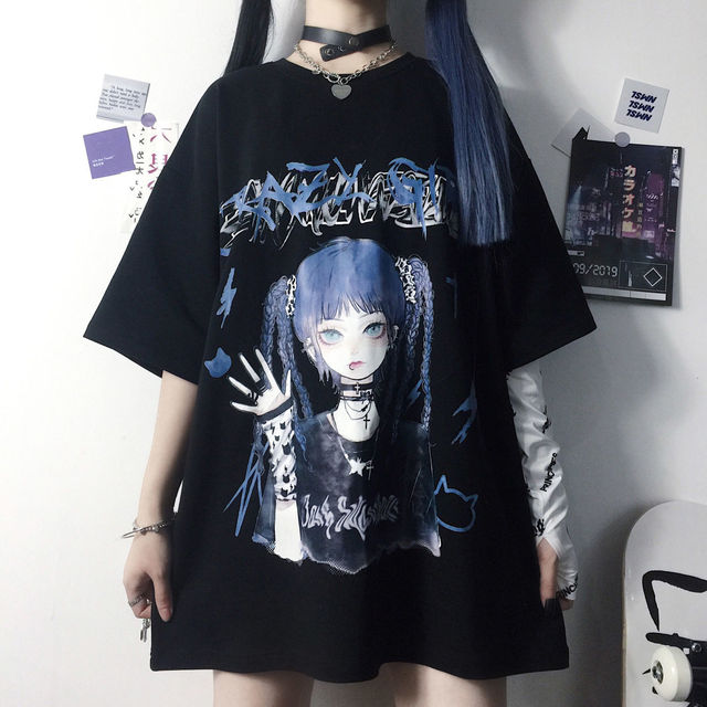 Damska koszulka z nadrukiem gothic top harajuku anime kawaii - lato 2021, plus size - tanie ubrania i akcesoria