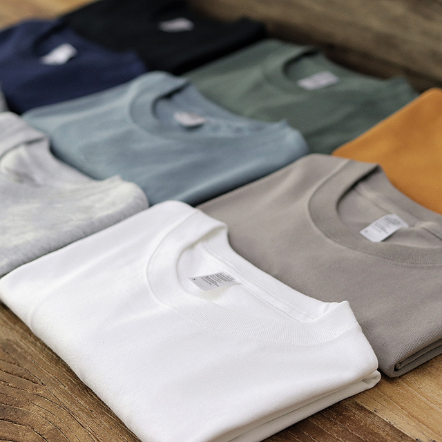 Męskie koszulki z długim rękawem Vintage Casual Solid Color O-Neck, 260g, 13 kolorów - tanie ubrania i akcesoria