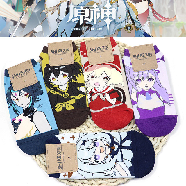 Genshin Impact Anime skarpety sportowe - 5 par/partia, krótka długość, unisex wiosna/jesień - tanie ubrania i akcesoria