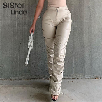 Spodnie capri Sisterlinda Faux Leather - Y2K kobiet wysokiej talii, zamek rozcięcia, w stylu Streetwear, slim fit