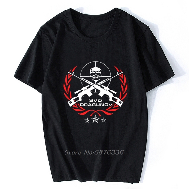 Męska koszula SVD Dragunov - rosyjski snajper, eliteski karabin, bawełniany t-shirt z okrągłym dekoltem - styl uliczny Harajuku - tanie ubrania i akcesoria