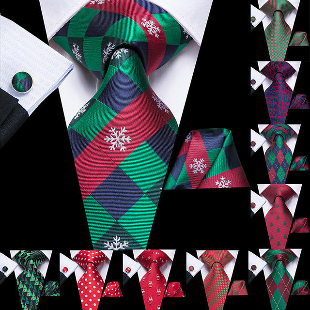 Hi-Tie zestaw świątecznych krawatów dla mężczyzn z hankami i spinkami do mankietów - 100% jedwabne, czerwony, kwiatowy żakard - idealny prezent na imprezy - tanie ubrania i akcesoria