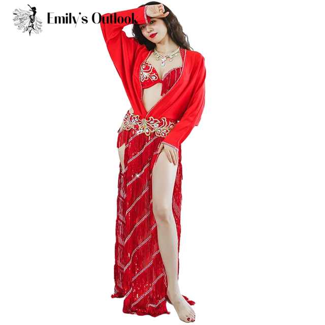 Seksowna sukienka do tańca brzucha z połyskującymi Rhinestones - czerwony - tanie ubrania i akcesoria