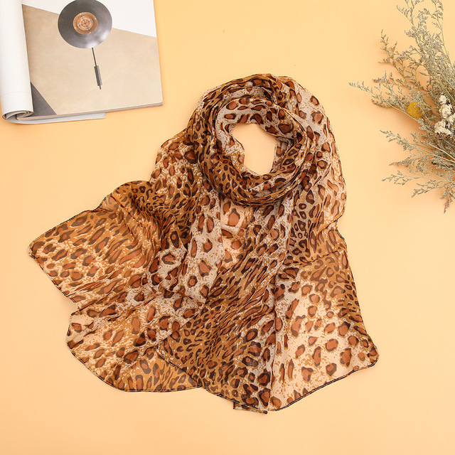 Różowy leopard damski szal szyfonowy wiosna/jesień/zima - tanie ubrania i akcesoria