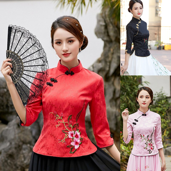 Tradycyjny Top Cheongsam - Kobiecy Plus Size 5xl Hanfu ubranie z haftem w kwiaty