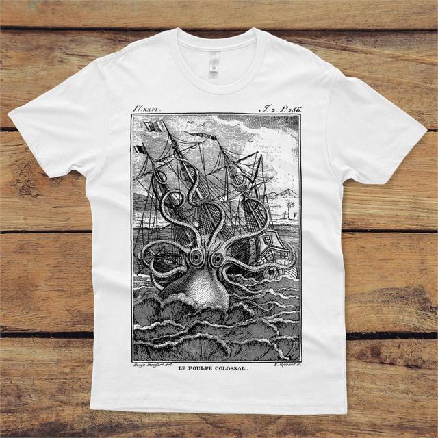 Kraken graficzna męska koszulka ośmiornica kalmary statek piracki - tanie ubrania i akcesoria