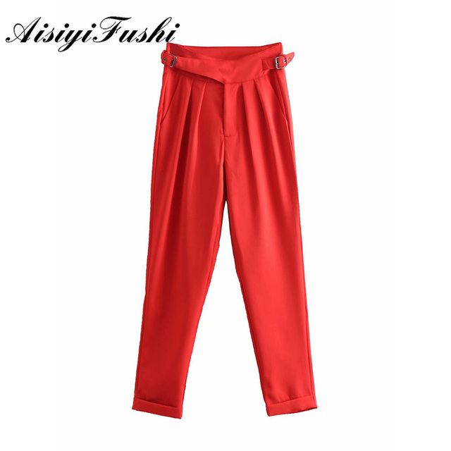Aisiyifushi Retro Harem czerwone spodnie damskie Plus rozmiar letnie 2020 Streetwear - tanie ubrania i akcesoria