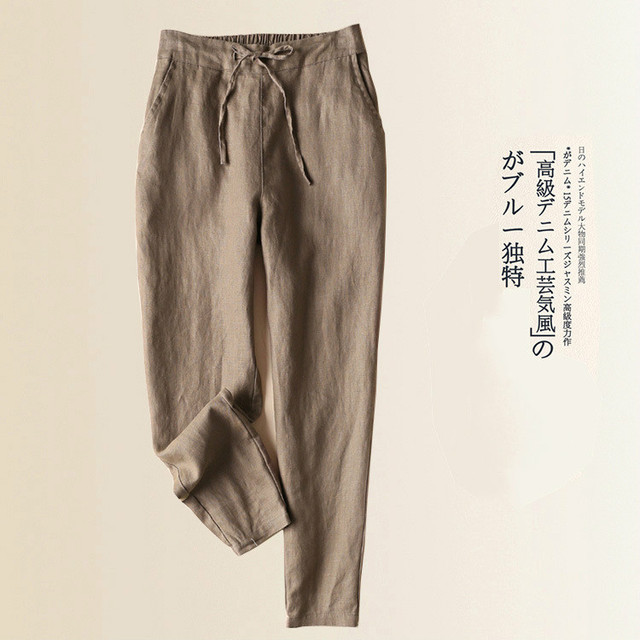 Bawełniane spodnie capri dla kobiet, rozmiar 3XL, w kolorze khaki, w stylu koreańskim z luźnym, dziewczęcym krojem i koronkowymi wstawkami - tanie ubrania i akcesoria
