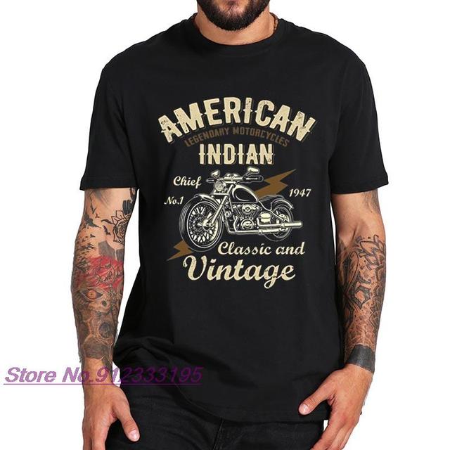 Retro Vintage koszula męska z motywem amerykańskiego indyjskiego motocykla T-Shirt - tanie ubrania i akcesoria