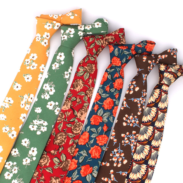 Bawełniane kwiatowe krawaty dla mężczyzn i kobiet - Casual, cienki, na imprezę, ślubny, do noszenia na szyi - Męskie krawaty i poszetki - tanie ubrania i akcesoria