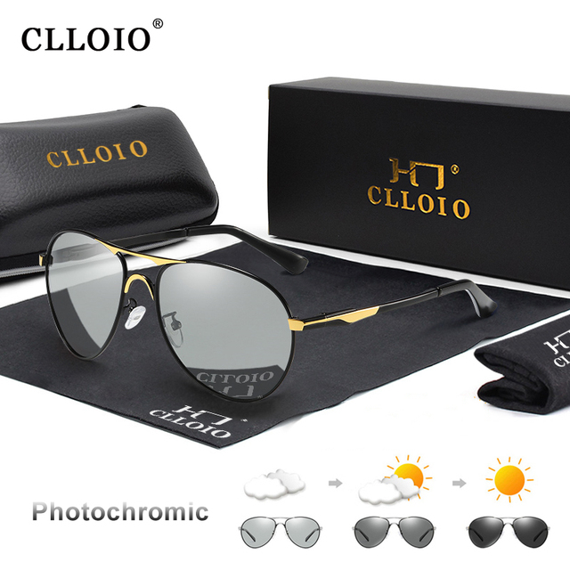Nowoczesne fotochromowe okulary przeciwsłoneczne Pilot Vintage CLLOIO 2021 dla mężczyzn i kobiet z polaryzacją i ochroną UV400 - tanie ubrania i akcesoria