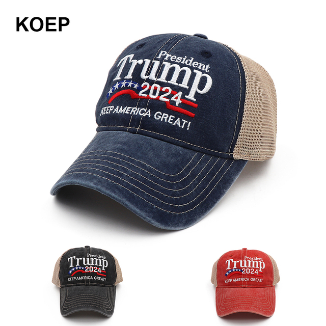 Nowa czapka baseballowa Donald Trump 2024 z siateczką i daszkiem - Czarna - tanie ubrania i akcesoria