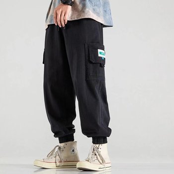 Spodnie haremki z bocznymi kieszeniami, wojskowe, zielone, Casual Harajuku Streetwear dla mężczyzn 2021