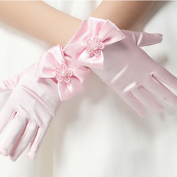 Rękawiczki ślubne dla dziewczynki, 10 sztuk na partię, białe, czerwone i różowe z koronką