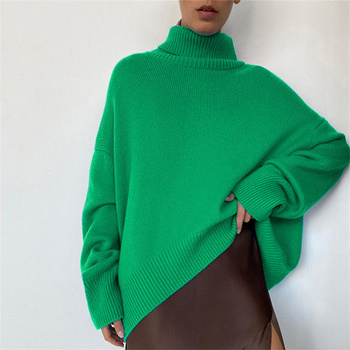 Kaszmirowy Oversize Damski Sweter z Golfem - Długi Rękaw, Nietoperzowe Skrzydło - Zimowe Ciepłe
