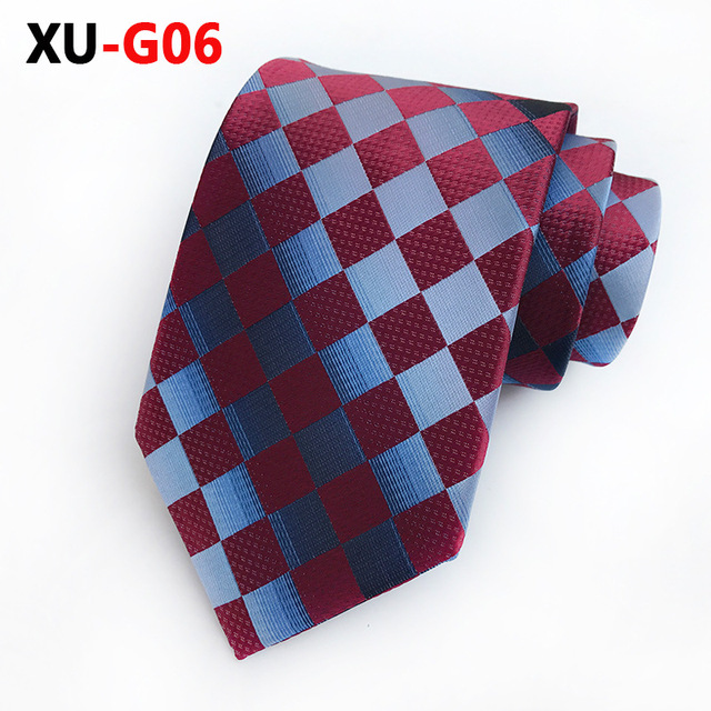 Męski krawat żakardowy tkany jedwab - klasyczne wino czerwone, niebieskie czeki - tanie ubrania i akcesoria