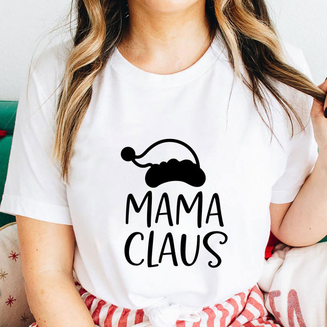 Koszulka damska MaMa Claus 100% bawełna z krótkim rękawem - świąteczny prezent - tanie ubrania i akcesoria