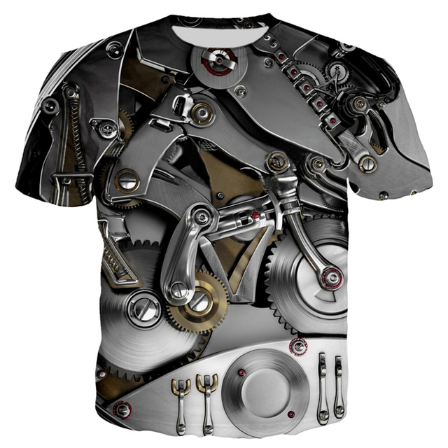 Męska koszulka 3D z motocyklem - styl punkowy, wzór retro, letni top casual - tanie ubrania i akcesoria