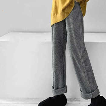 Damskie spodnie capri z szerokimi nogawkami, wysoka talia, styl koreański