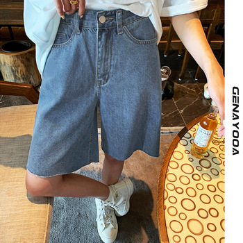 Spodenki jeansowe Genayoa Streetwear letnie w stylu koreańskim 2021 półdługie damskie wysokiej talii niebieskie Feminino