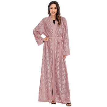 Muzułmańska moda: Piękny aksamitny kimono z najnowszymi wzorami Abaya islamskie z Dubaju i Turcji