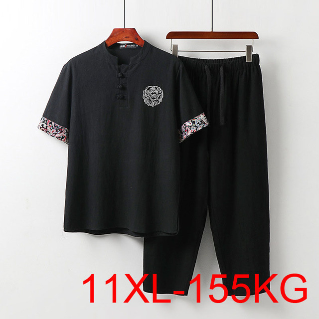 Rozmiar 7XL-11XL, letnia chińska haftowana koszulka męska plus size biust 158cm, luźne topy, przycięte spodnie - tanie ubrania i akcesoria