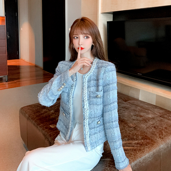 Elegancka kurtka tweedowa z jesiennej kolekcji 2021 dla kobiet - Vintage Plaid, biurowa moda
