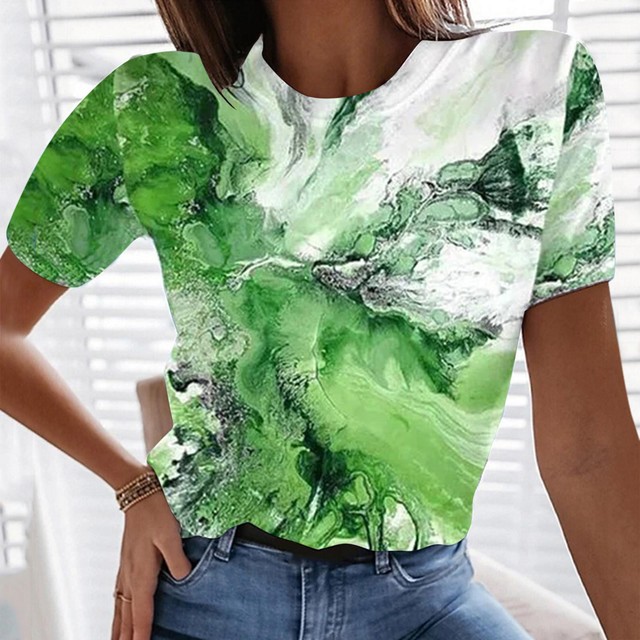 T-shirt damski z falą morską i drukiem tie-dye na krótki rękaw Vetement Femme 2021 - tanie ubrania i akcesoria