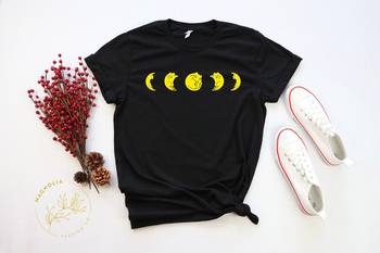 Koszulka damska z grafiką kota i faz księżyca, Kawaii styl, 100% bawełny, Plus Size, krótki rękaw, O-neck