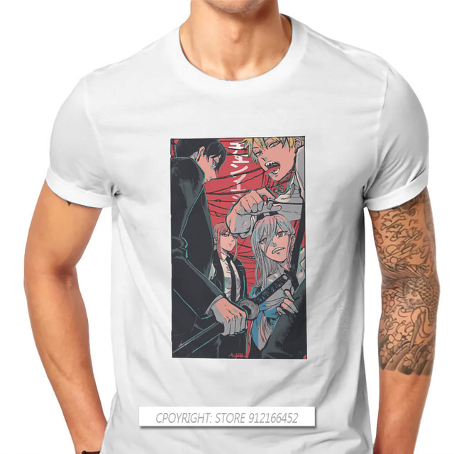 Koszulka Chainsaw Man Denji Makima Aki Manga T-shirt męska - luźny fason, modne wzornictwo - tanie ubrania i akcesoria