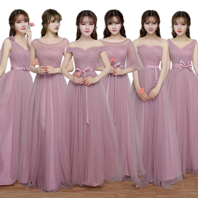 Nowy model 2019 sukienka wieczorowa tiulowa w kolorze różowym dla druhen na wesele - Vestido De Noiva - tanie ubrania i akcesoria