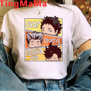 Męska koszulka letnia z nadrukiem Oya Oya Oya Haikyuu Bokuto Manga Shoyo siatkówka - kawaii, biały t-shirt