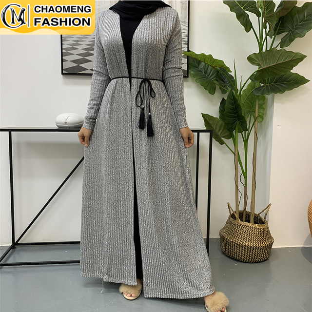 Modna Abaya z przodu otwieraną dzianiną - idealna dla muzułmańskich kobiet - tanie ubrania i akcesoria