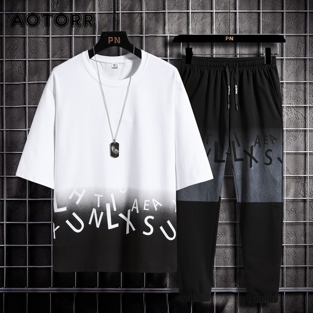 Męskie letnie dresy hip-hopowe - zestaw dwuczęściowy subtelnie nakrącany dla mężczyzn - tanie ubrania i akcesoria