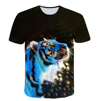 Nowa letnia koszulka męska - modny trend zwierzęcy wzór z dominującym tygrysem i nadrukiem graficznym