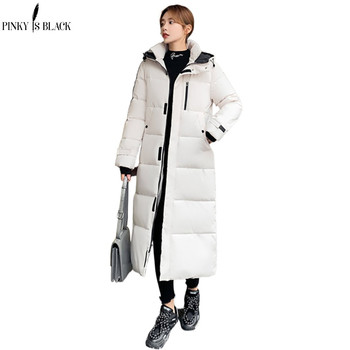 Długa damska kurtka zimowa PinkyIsBlack 2021, wysokiej jakości, bawełniana, wyściełana, z kapturem - Parka