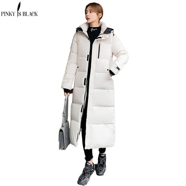 Długa damska kurtka zimowa PinkyIsBlack 2021, wysokiej jakości, bawełniana, wyściełana, z kapturem - Parka - tanie ubrania i akcesoria