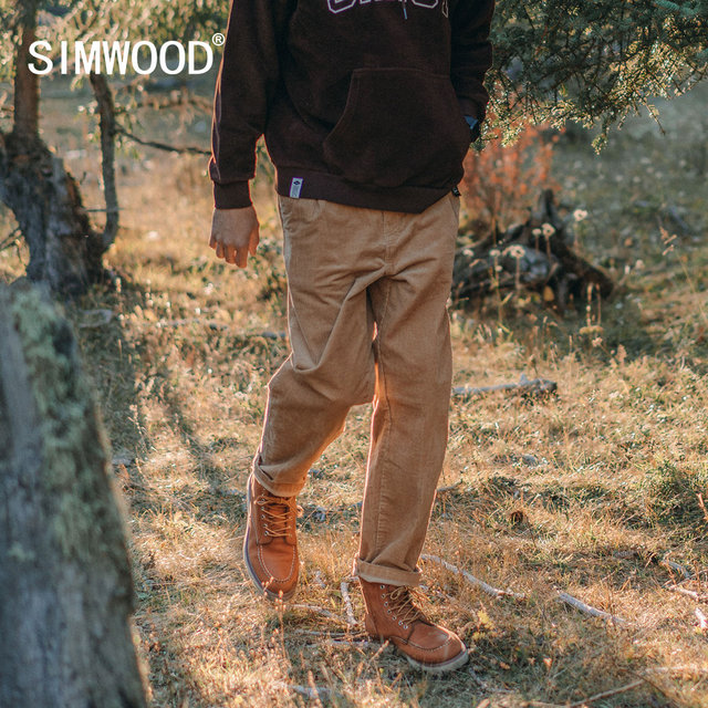 Spodnie jesienno-zimowe SIMWOOD 2021 z luźnym krojem - oversize, wykonane z grubej sztruksowej tkaniny, długość do kostek - tanie ubrania i akcesoria