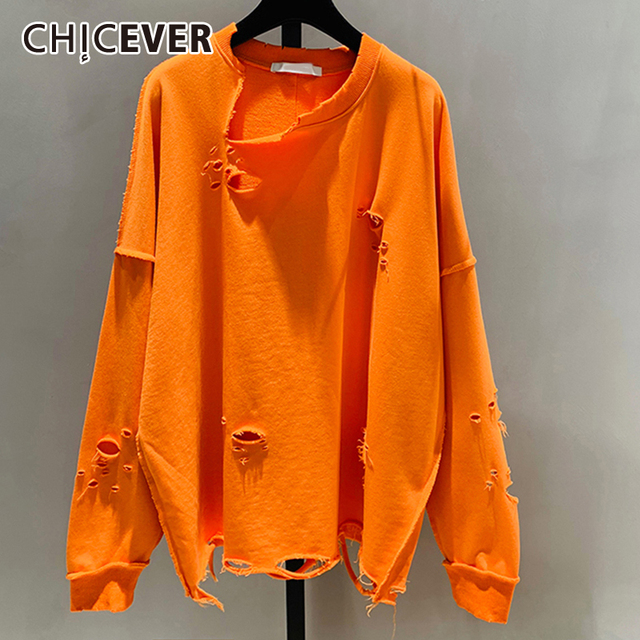 Chicever - Asymetryczna bluza dla kobiet z długim rękawem i okrągłym dekoltem - tanie ubrania i akcesoria