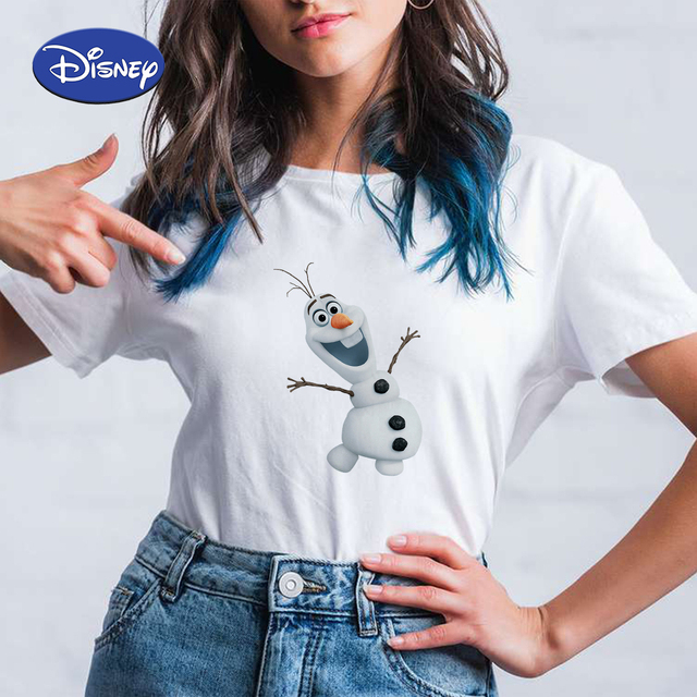 Koszula damska Disney mrożone z nadrukiem Olafa, krótki rękaw, okrągły dekolt - tanie ubrania i akcesoria