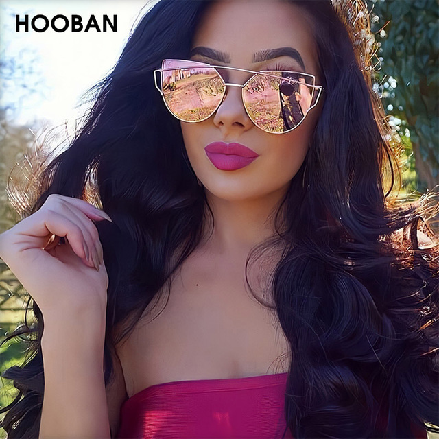 Okulary przeciwsłoneczne Hooban Cat Eye - klasyczny, metalowy model dla kobiet, lustro w stylu vintage, odcienie UV400 - tanie ubrania i akcesoria