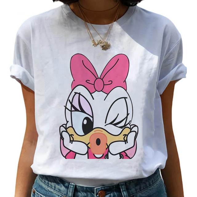 Damska koszulka Disney z nadrukiem kaczki w stylu Cartoon - lato, moda, biały - tanie ubrania i akcesoria